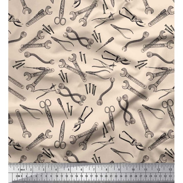 Soimoi White polyester Crepe Fabric Tools Hardware Print Sewing Fabric Yard 52 Inch Wide