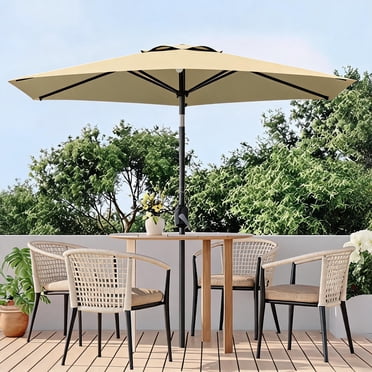 GOGRANT 7.5FT Patio Umbrella with Crank Lift, Outdoor Market Umbrella UPF 50+ Waterproof 6 Iron Ribs Vented Canopy for Garden Deck Poolside,Beige