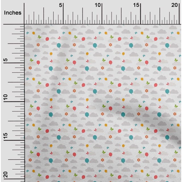 oneOone Cotton Poplin Fabric Insect|Balloon & Clouds Nature Print Fabric by The Yard 42 Inch Wide