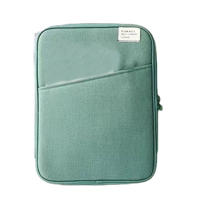 maskred Tablet Sleeve Bag Shockproof Pouch Multi Pockets Simple Style Notebook Storage Case Charging Cable Organizer Office Green 13.3-14inch