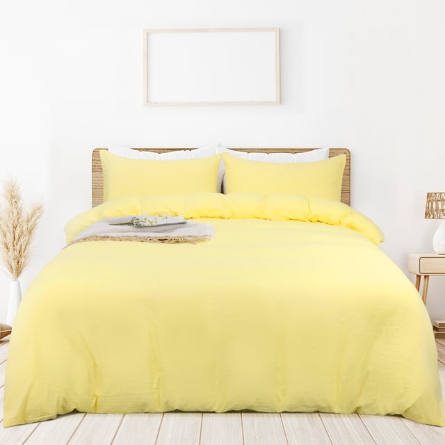 PiccoCasa 3 Pieces Microfiber Soft Breathable Duvet Cover Set Yellow Full
