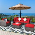 thumbnail image 2 of Costway 6PCS Patio Rattan Furniture Set Cushion Sofa Coffee Table Ottoman Red, 2 of 9