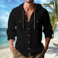 thumbnail image 3 of Chemise à Manches Longues pour Homme, Décontractée, Unie, Cardigan de Vacances, Chemises à Capuche, Hauts, 3 of 5