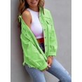thumbnail image 3 of SEARIPE Women‘s Casual Denim Jacket Frayed Hem Ripped Long Sleeve Jean Jacket With Pockets Pink M, 3 of 5