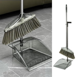 Cagogo Dustpan and Broom Set, Transparent Plastic Dustpan Broom Combo, Soft Bristle Whisk Broom, Large Dustpan for Hardwood Floors and Tile, Indoor Outdoor Cleaning Tools, Dustpan Broom Combo for