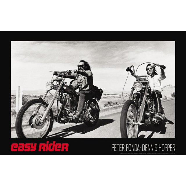 (24x36) Easy Rider Movie (Dennis Hopper & Peter Fonda on Motorcycles, Black) Poster Print