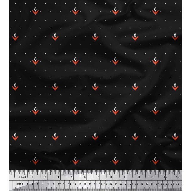 Soimoi Poly Georgette Fabric Artistic Flower & Dots Decor Fabric Printed Yard 42 Inch Wide