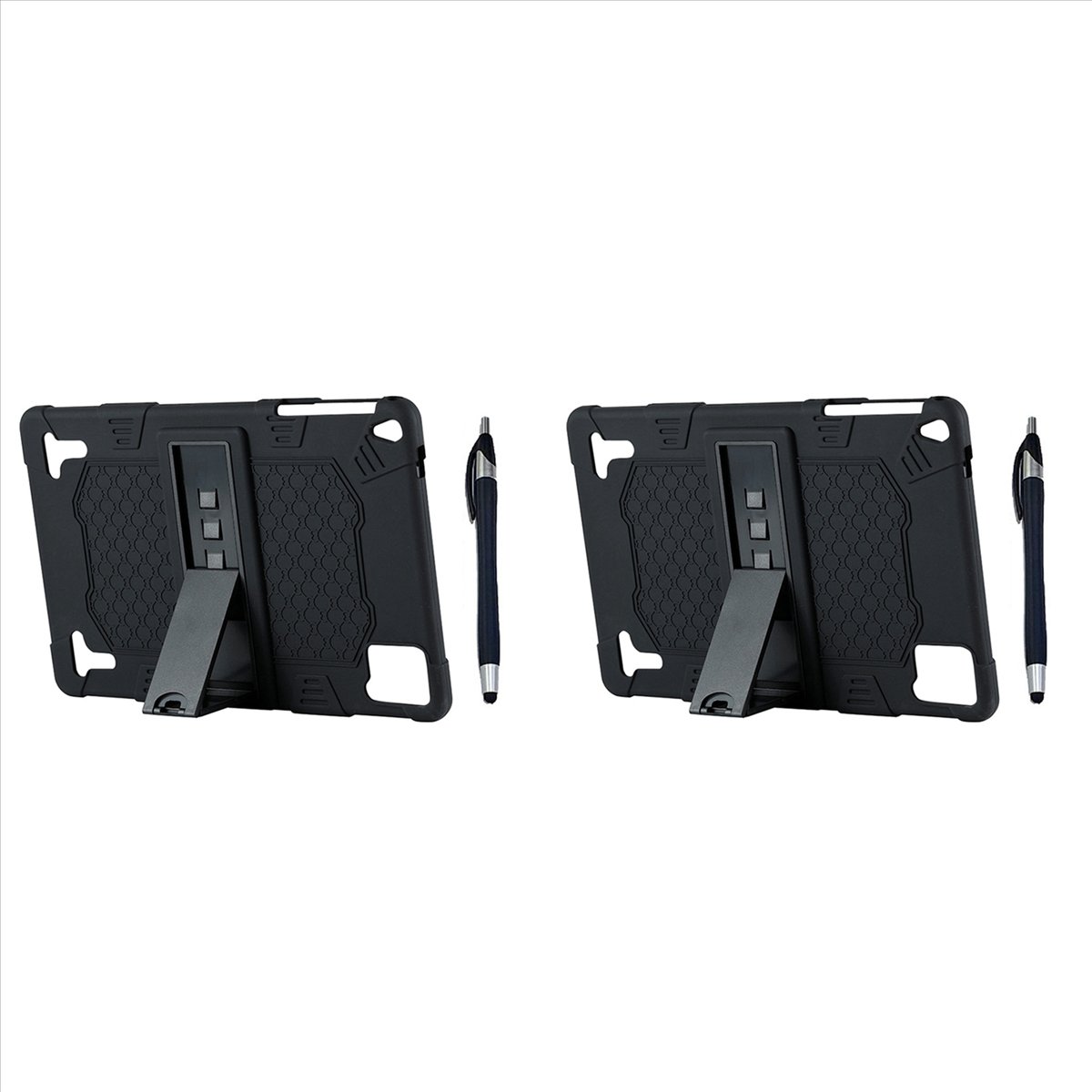 2X 10.1 Inch Tablet Case Silicone Case Tablet Stand Universal Tablet Case Adjustable Stand with Capacitive Pen,2* Tablet Case 2* Capacitive Pen,Black