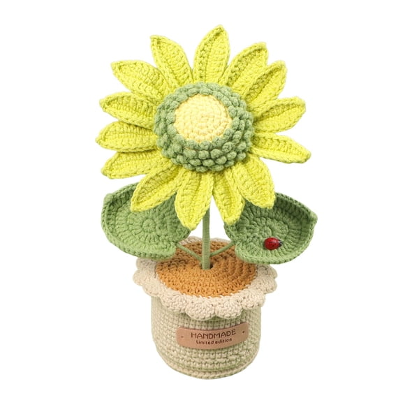 Cameland Crochet Large Potted Flowers Artifical Sunflower Knitted Flower Decor For Car Dashboard Handmades Home Office Decoration