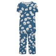 thumbnail image 5 of Jamicy Pyjama pour Femmes Ensemble Shorts Mode Décontracté Ample Imprimé Imprimé Col Rond Boutonné Manches Courtes Haut avec Pantalon Court Ensemble de Pyjama pour Femmes Bleu Marine, 5 of 5