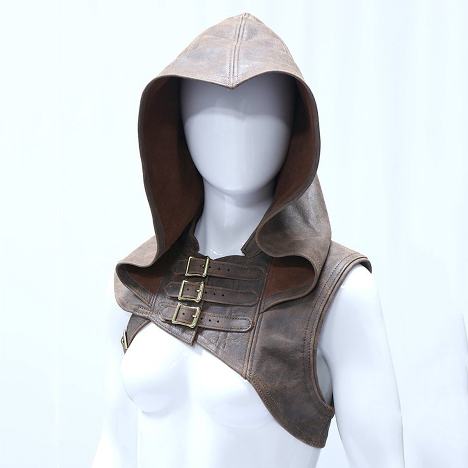 Teissuly Beanies Hats Medieval Retro Buckle Shoulder Guards Leather Stage Performance Suit Shoulder Guards Hat