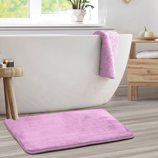 1 Large Clara Clark Bath Mat Bathroom Rug - Absorbent Memory Foam Bath Rugs - Non-Slip, Cozy Velvet Feel Microfiber Bathrug, Plush Shower, Toilet- Floor Bathmats Carpet - Lavender Dream - 20"x32"