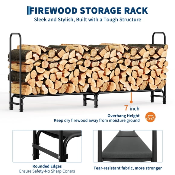 AKDSteel Large Firewood Rack Outdoor, Heavy Duty Metal Wood Storage Rack And Indoor Log Organizer, Stacker Stand For Fireplace, Patio And Deck