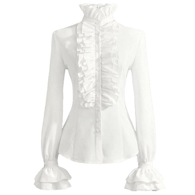 Womens Shirts Tops Long Sleeve With Punk Ruffles Fall Clothes for Women Tees Blouses White Size XL