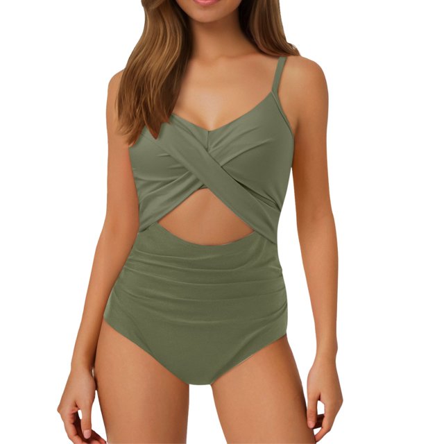 Womens Cutout High Waist One Piece Swimsuit - Wrap Tie Back Ruched Design - Push Up Padded Beach Pool Bathing Suit