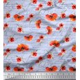 thumbnail image 1 of Soimoi Blue Velvet Fabric Text & Poppy Floral Print Fabric by the Yard 58 Inch Wide, 1 of 3