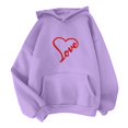 thumbnail image 4 of WZXFASHION Women's Solid Color Long Sleeved Love Printed Hooded Sweater Clearance pullover sweater, 4 of 4