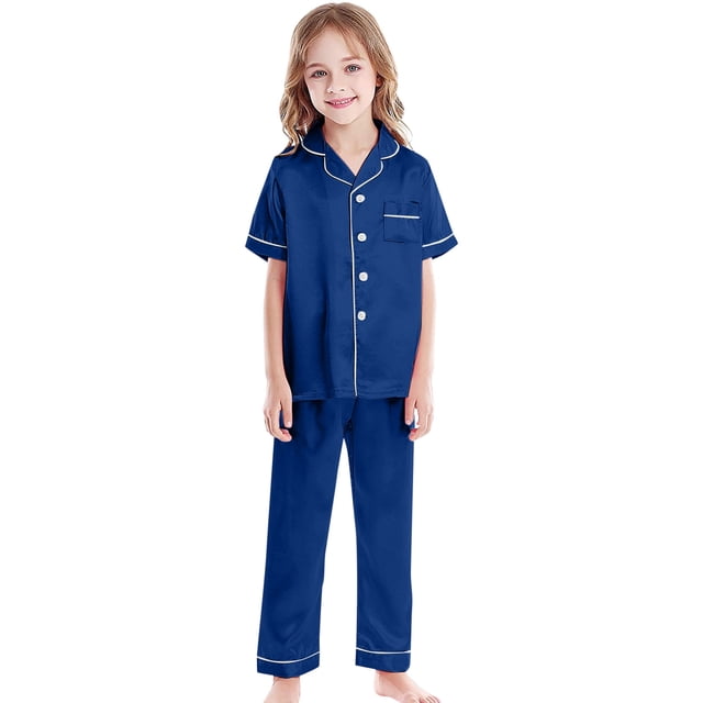 TBWNWG Satin Sleepwear Set For Kids Comfortable Two Piece Pajamas With Classic Button Down Design,Sizes 4-5 Years