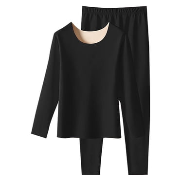 EGNMCR Ensembles de sous-Vêtements Thermiques pour Femmes, Caleçons Longs sous-Vêtements Thermiques pour Femmes Femmes Décontracté Uni Chandail à Enfiler Col Rond Haute Élasticité Garder au Chaud Ensembles de sous-Vêtements Femmes Polyester Pantalon Blouse