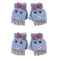 thumbnail image 1 of 2 Pairs Half Finger Flip Cover Kids Gloves Cartoon Knitted Gloves (Random Color), 1 of 7