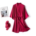 thumbnail image 1 of Peignoir en Soie Rouge TIMIFIS pour Femmes, Peignoirs en Dentelle, Mariée, Demoiselle d'Honneur, Fête, Peignoir de Bain en Satin, Col en V, Vêtement de Nuit, Tenue de Détente, Robes de Chambre avec Manches 3/4, Printemps/été, 1 of 6