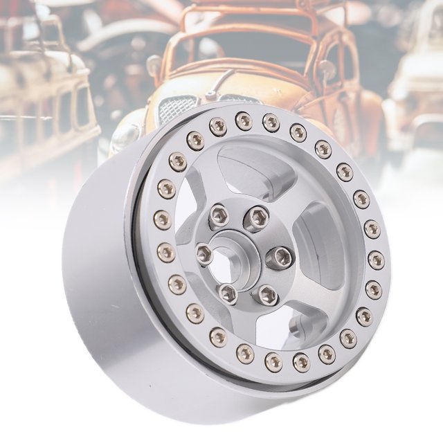 Aramox Roues Beadlock 1,9 Pouces Alliage d'Aluminium 5 Trous Jantes Argentées Non Tachantes Pneu Verrou Jantes RC Moyeu de Roue, Jantes, Jantes RC