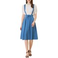 thumbnail image 2 of Unique Bargains Jupe Midi Plissée à Bretelles Rétro à Taille Élastique pour Femme Bleu Lac TG, 2 of 6