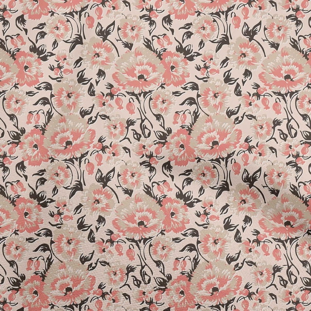 oneOone Velvet Peach Fabric Florals Craft Projects Decor Fabric Printed By The Yard 58 Inch Wide