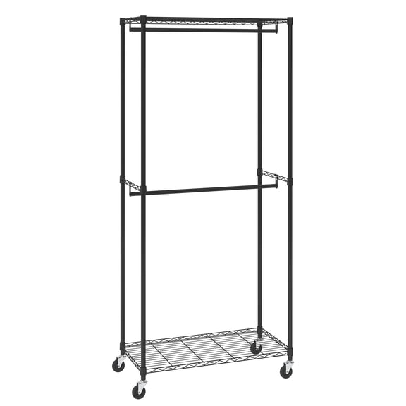 VEVOR Portant à Vêtements Robuste, Portant à Vêtements à Double Tringles avec Rangement Inférieur et Supérieur, Portant Roulant pour Suspendre des Vêtements, Tube en Acier Épaissi de 1 Pieds' de Diamètre Supporte jusqu'à 300 Lb