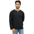 thumbnail image 1 of Atasi Kurta Court Noir pour Homme, Col Rond Goutte d'Eau, Tunique en Coton - Xxx-Grand, 1 of 7