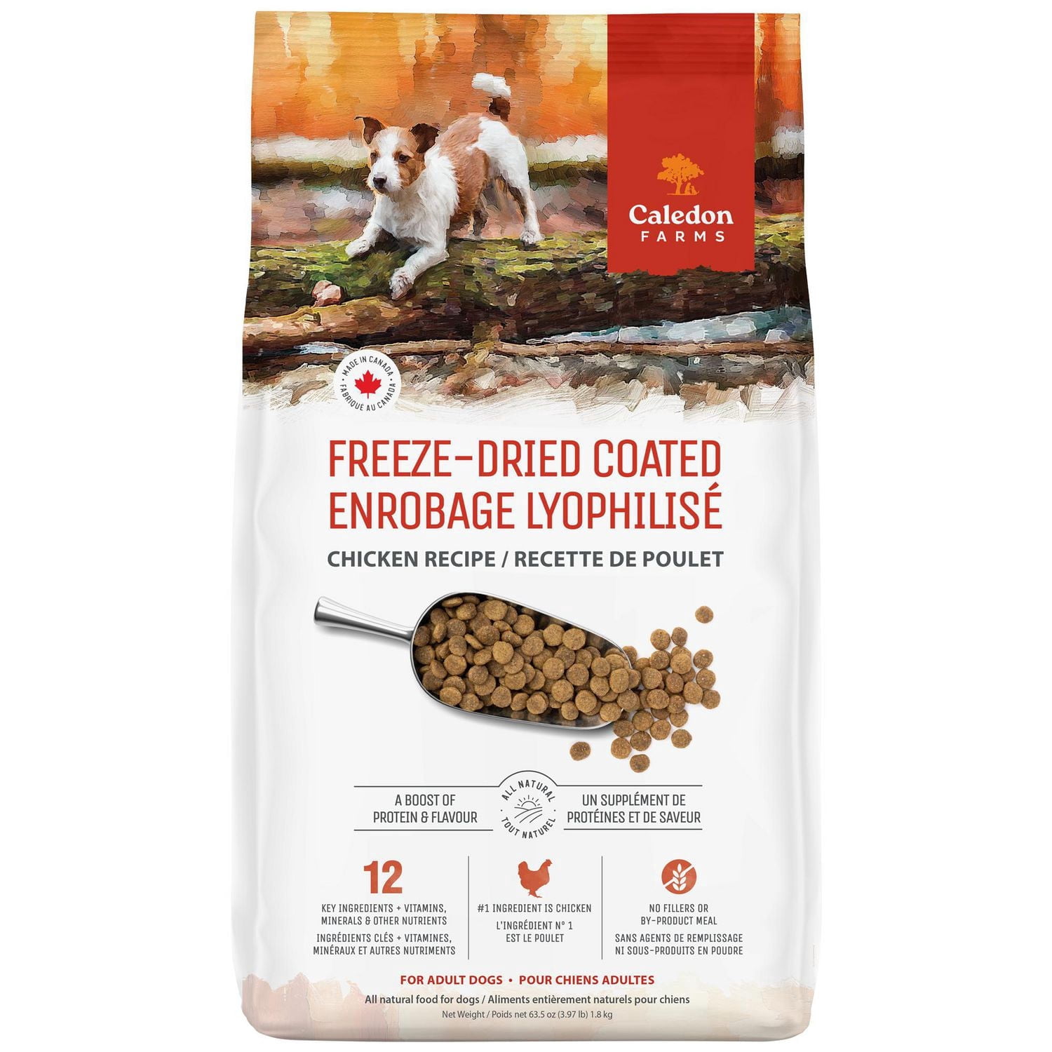 Caledon Farms all Natural Freeze-Dried Coated Chicken Recipe Premium Dry Dog Food 1.8kg