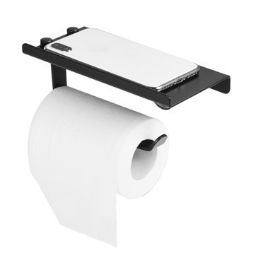 Cergrey Space Aluminum Toilet Bathroom Paper Holder Phone Shelf Wall Mounted Accessories Black Color, Paper Holder, Bathroom Paper Holder