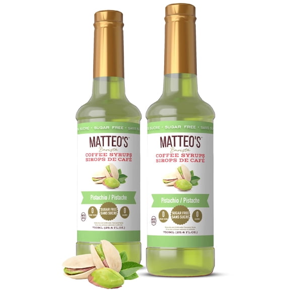Matteo's Sirop Aromatisant pour Café Sans Sucre, Pistache, Délicieux Sirop pour Café, 0 Calories, 0 Sucre, Compatible Céto (750 ml, Bouteille Unique)