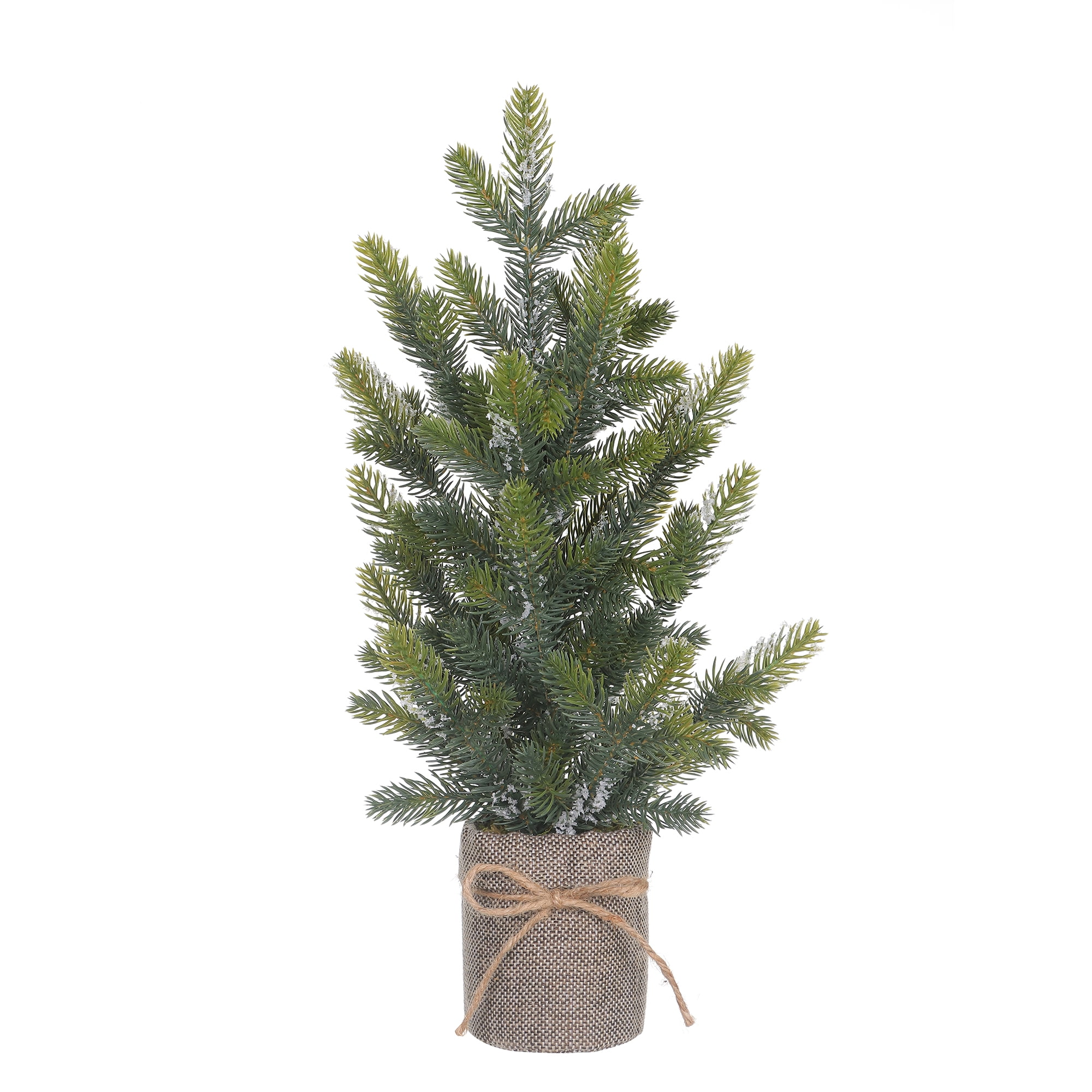 HOLIDAY TIME 18 Inch Flocked Mini Burlap Base Christmas Tree, 55% PP 15% Iron 5% Polystyrene Foam 20% Cement 5% Fabric Tabletop Decor