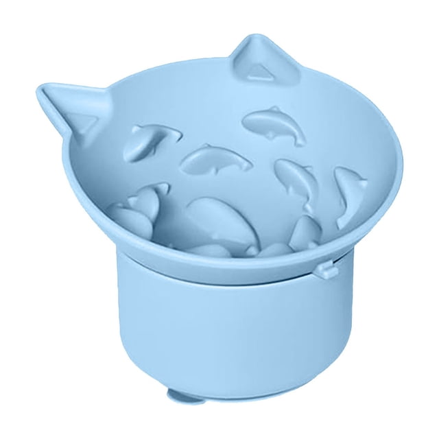 Mangeoire pour Animaux en Silicone Surélevée avec Design Inclinable, Solution Lente pour Chats et Petits Chiens, Plat Interactif en Forme de Poisson