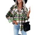thumbnail image 1 of Women's Oversized Plaid Button Down Shirt Shacket Jacket Long Sleeve Casual Fall Outwear with Pockets, 1 of 5