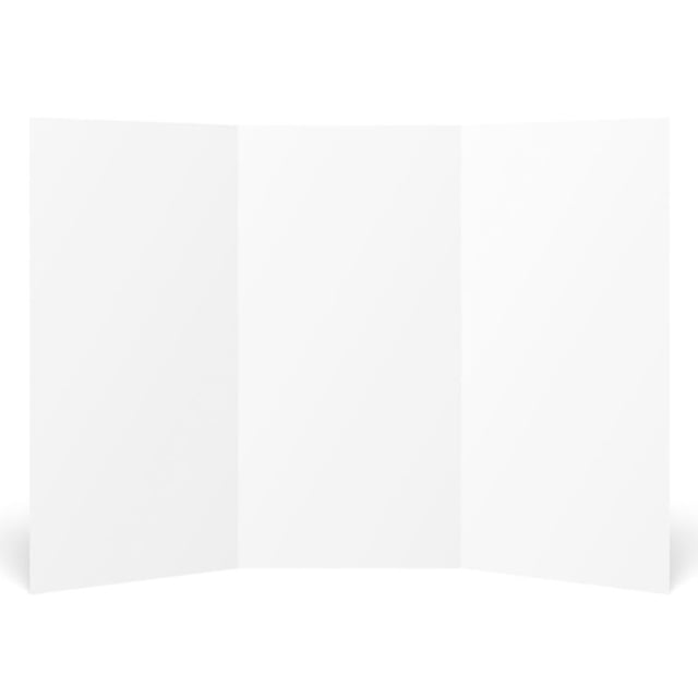 FORMIT White Trifold Brd 36X48 Project Presentation Display Board showing a white corrugated tri-fold board fully opened to 36 by 48 inches with smooth white interior panels for school and business presentations, designed to fold flat for easy transport and storage.