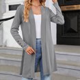 thumbnail image 4 of Penkiiy Women's 2023 Fall Long Sleeve with Snap Button Down Solid Color Knit Ribbed Neckline Cardigans Gray for L, 4 of 8