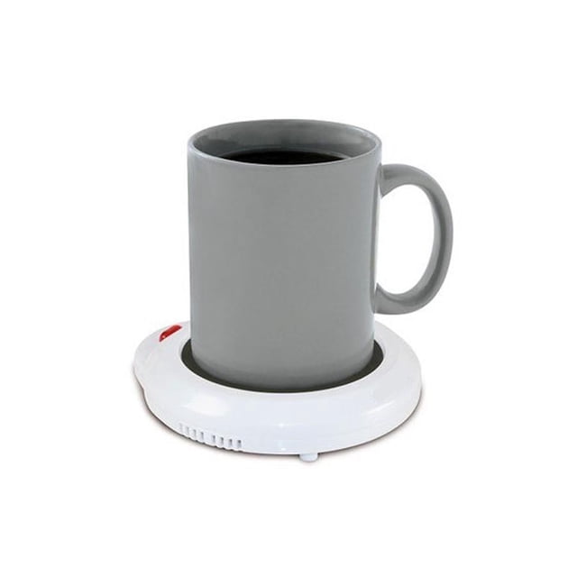 Hauz AMW974 Chauffe-Tasse, Sauce, Bougie Parfumée et Cire en Blanc, Montré avec une Tasse Grise Placée sur Sa surface Chauffante Circulaire. Ce Chauffe-Cire Polyvalent avec Bouton Marche/arrêt à DEL Éclairées, Pieds Antidérapants et Répartition Uniforme de la Chaleur jusqu'à 150 °C. Convient pour Garder les Boissons Chaudes, Chauffer des Bougies pour l'Arôme Ou Maintenir la Température de la Sauce.