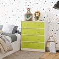 thumbnail image 1 of Ameriwood Home Mya Park Wide Dresser with 3 Fabric Bins, White w/ Green Bins, 1 of 8