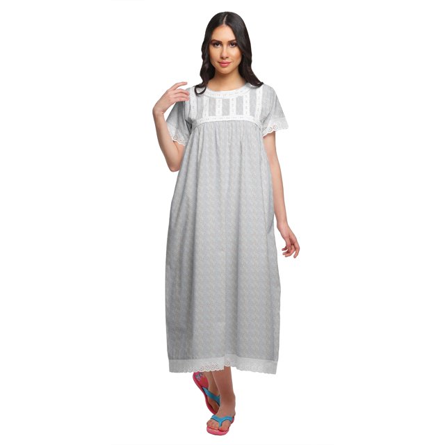 Moomaya Printed Nightdress For Ladies Cotton Ruffled Border Nursing Night Gown
