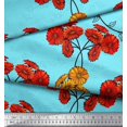thumbnail image 3 of Soimoi Tissu Popeline de Coton Imprimé Floral Feuilles & Aster au Mètre 56 Pouces de Large, 3 of 3