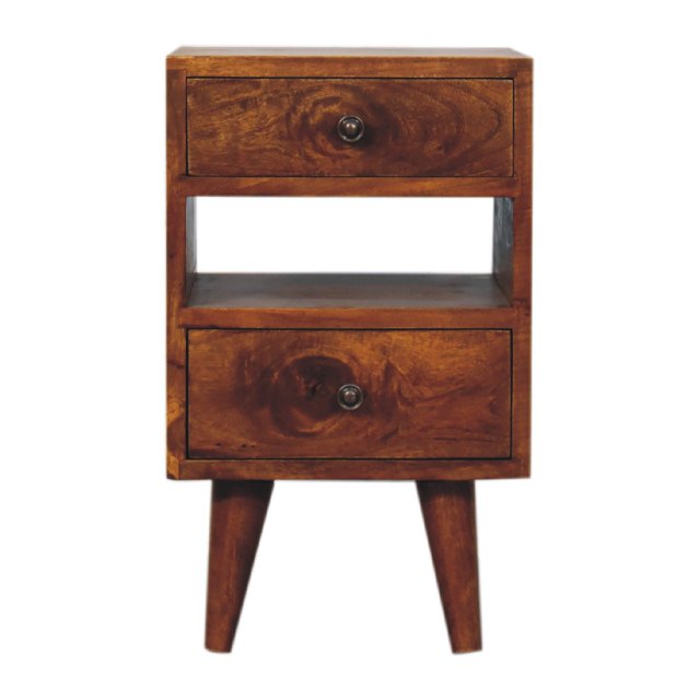 Table de Nuit Artisanale en Bois Massif Mini Classique Multicolore en Châtaignier