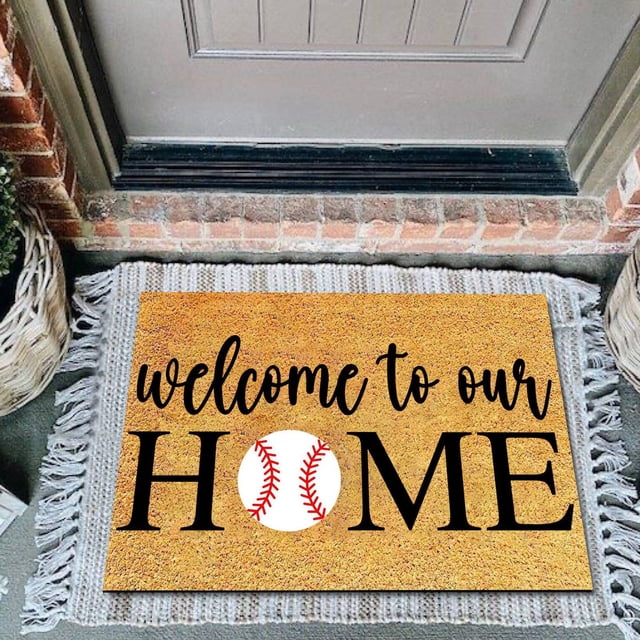 Carpet Front Door Game Welcome Mat Decorative Baseball Absorbent Wear- Farmhouse Style Mat for Entrance 40 X 60 Cm