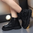 thumbnail image 2 of MIASHUI Girls Winter Boots Children Comfortable Lace-Up Side Zipper Work Boots,Black,5-5.5 Years, 2 of 6