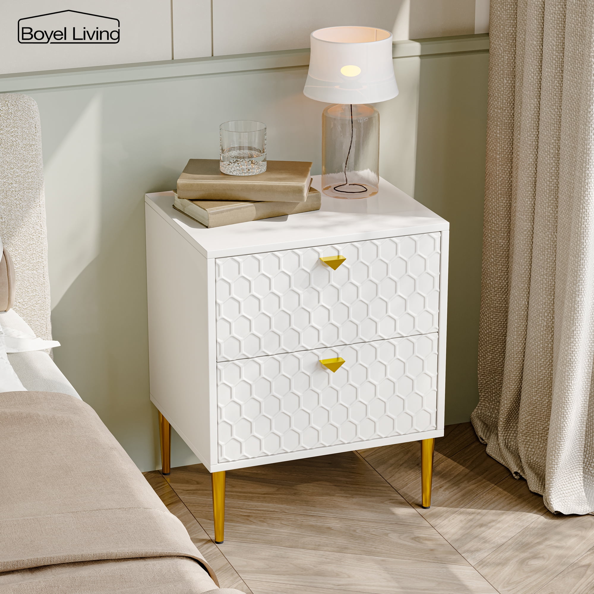 Boyel Living 2 Drawer Nightstand Free standing Storage Cabinet Sofa Side Storage Table Bedroom Accent Side Table, White