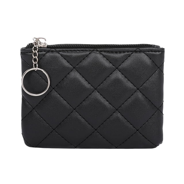Ediodpoh Women's Mini Zip Purse Quilted Embroidery Small Wallet For Cards Compact And Stylish Black