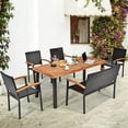 thumbnail image 1 of Costway 6 PCS Patio Rattan Dining Set Acacia Wood Chairs Bench Armrest Garden, 1 of 10