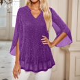 thumbnail image 2 of Double Layer Thread Mesh Loose Fit Blouse Top With Flared Three Quarter Sleeves And Elegant Collar Design For Summer Casual Wear And Fashion Outfits Women'S T-Shirts Purple Xl, 2 of 4