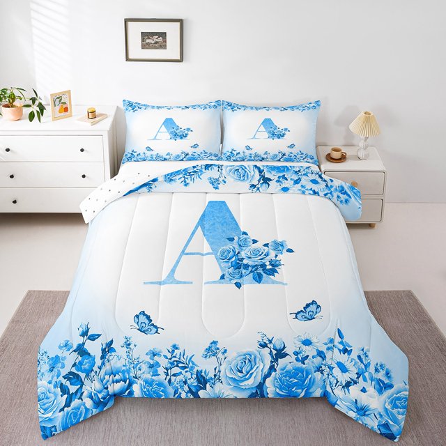 Erosebridal Ensemble de Literie Monogrammée pour Lit Simple, Couette Personnalisée avec Initiale, Décoration avec Lettre, Réversible, Légère, 2 Pcs